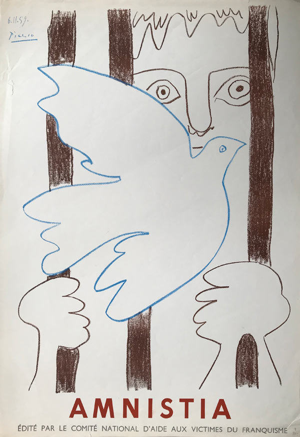 Picasso-Plakat-Taube-Frau-hinter-Gitter